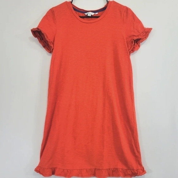 BODEN Burnt Orange Ruffle Hem Cotton Stretch Casual Dress size 8 - Picture 1 of 11